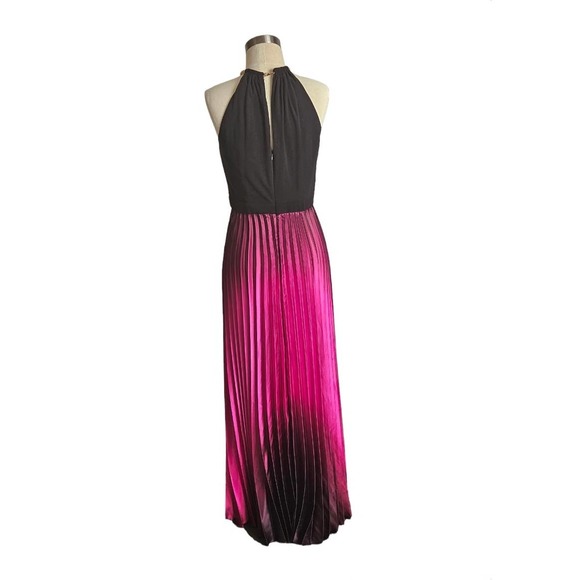 Xscape by Joanna Chen Fuschia Black Long Pleated Maxi Casual Ombre Dress Size 6 - Picture 2 of 12